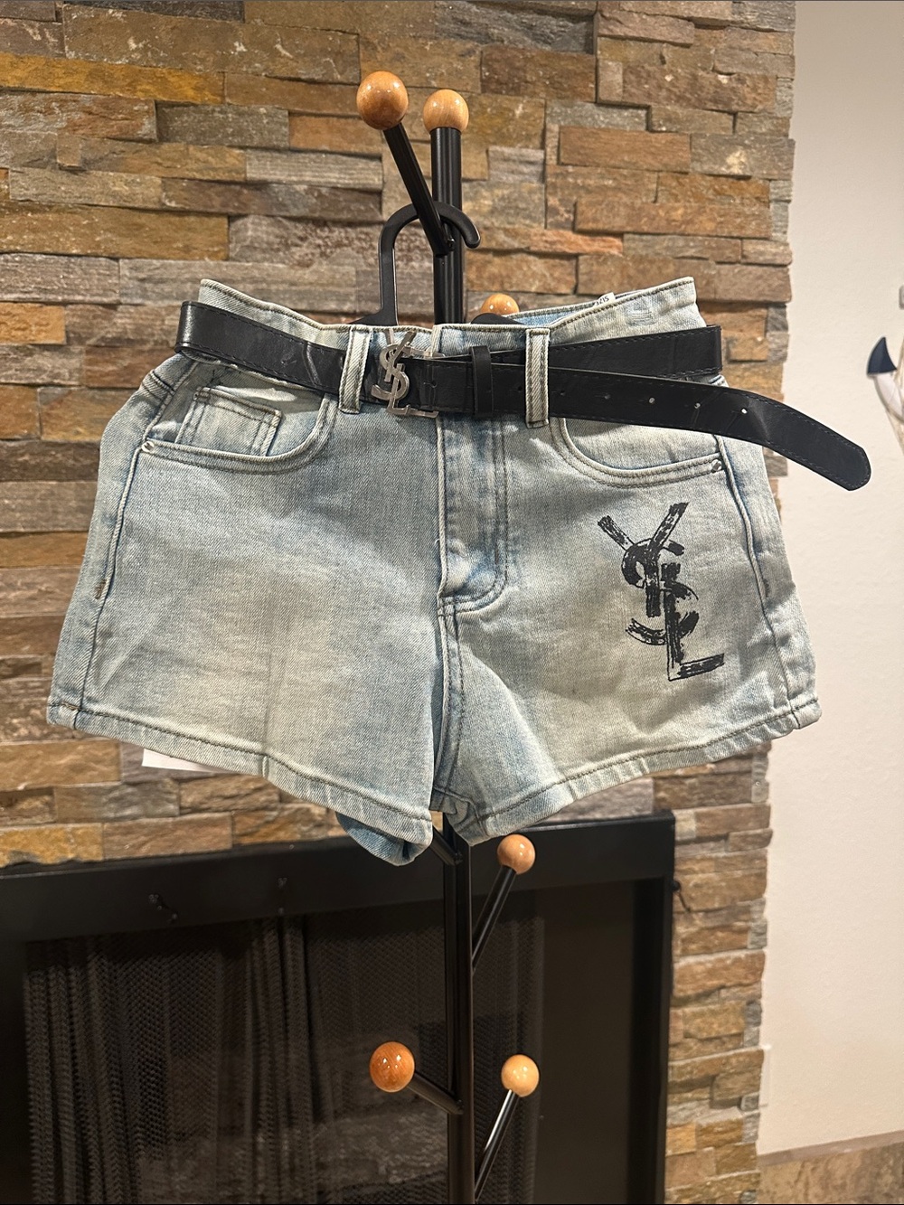 Faded Light Blue Denim Cutoff Shorts with Logo size XXS